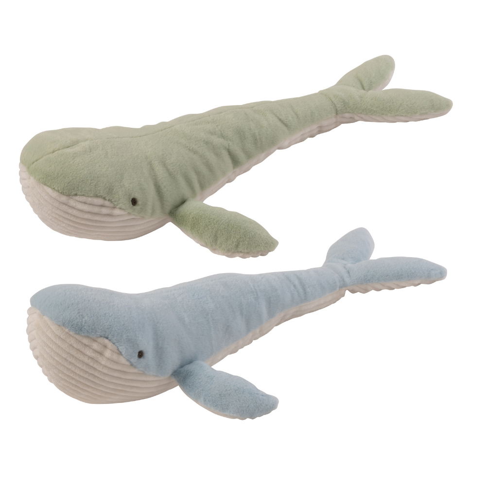 J-Line knuffelbeer Walvis - polyester - muntgroen/lichtblauw - large - set van 2