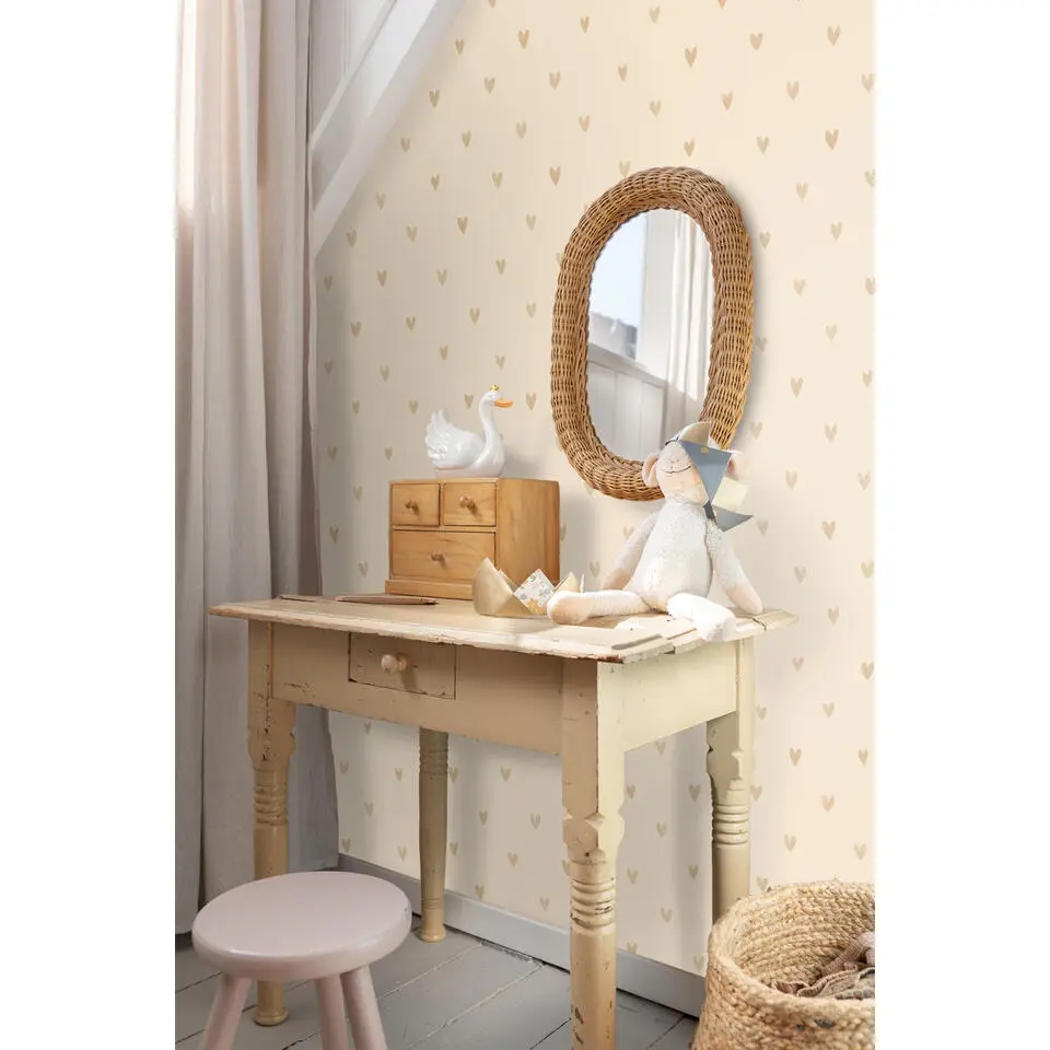 ESTAhome behang hartjes beige - 53 cm x 10.05 m