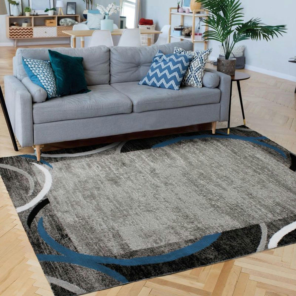 METRO - Tapis à encadré motifs abstraits bleu 160x230