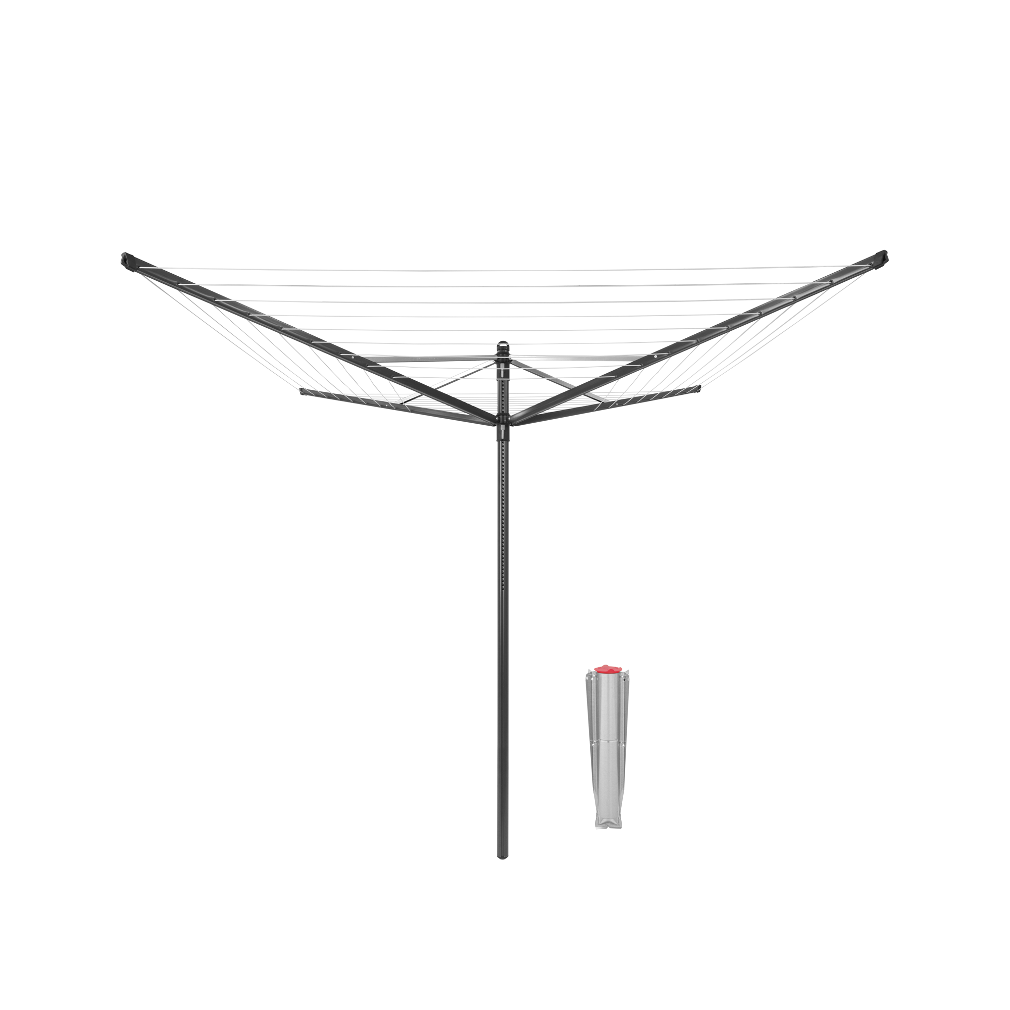 Brabantia Droogmolen Lift-O-Matic, 50 meter met metalen grondanker, doorsnede 45 mm - Anthracite