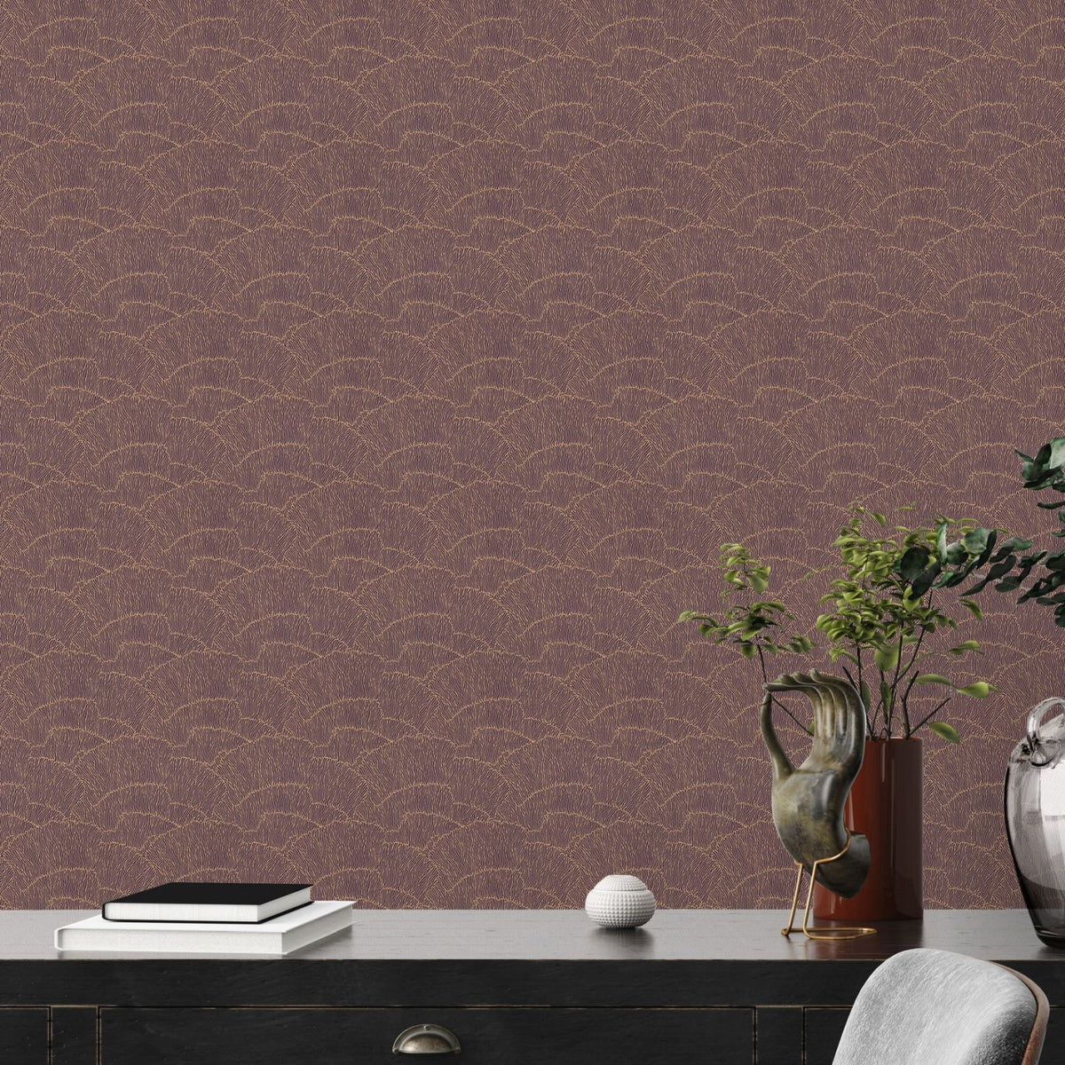Livingwalls behang effen goud, rood en metallic - 53 cm x 10.05 m - AS-391743