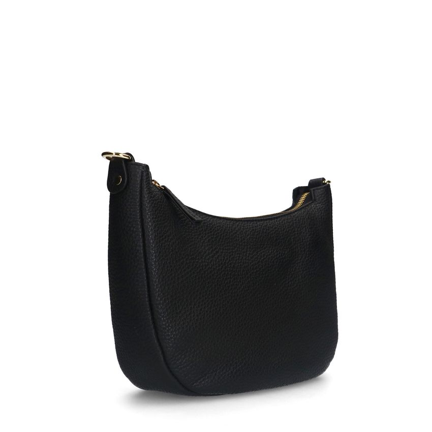 Manfield Zwarte leren schoudertas