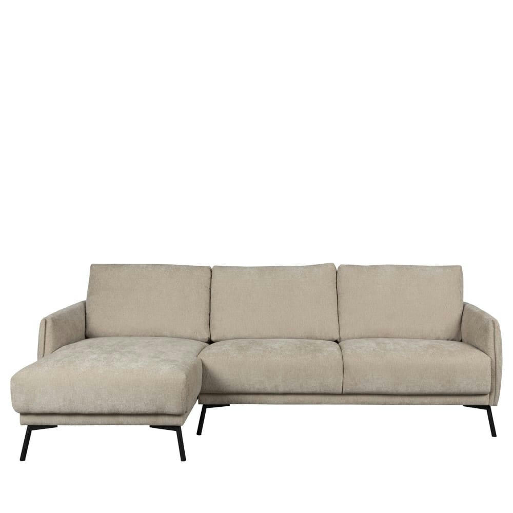 HARPER - Canapé d'angle gauche en tissu chenille beige 3 places