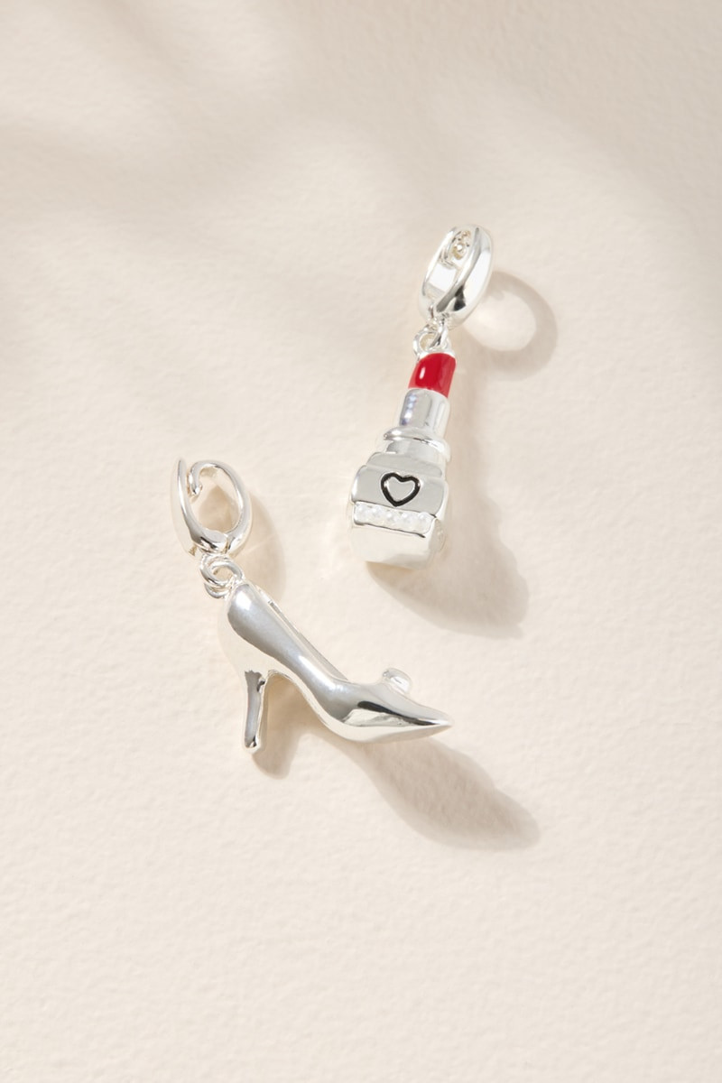 Lipstick and Heel Charm Set Silver