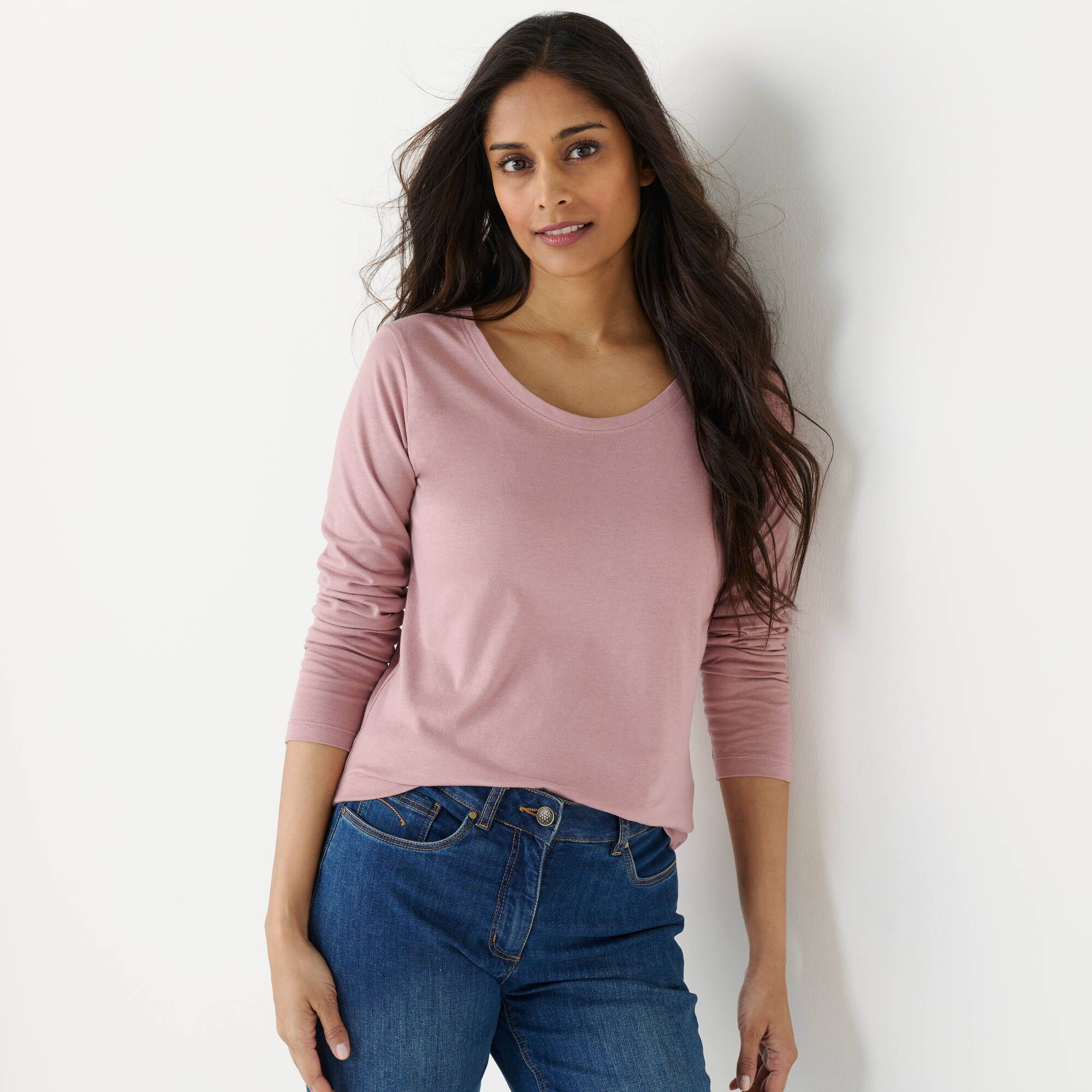 T-shirt col rond manches longues uni