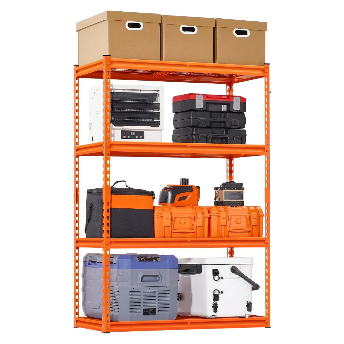 Orange Steel Garage Shelf with Hooks, Adjustable Garage Shelving