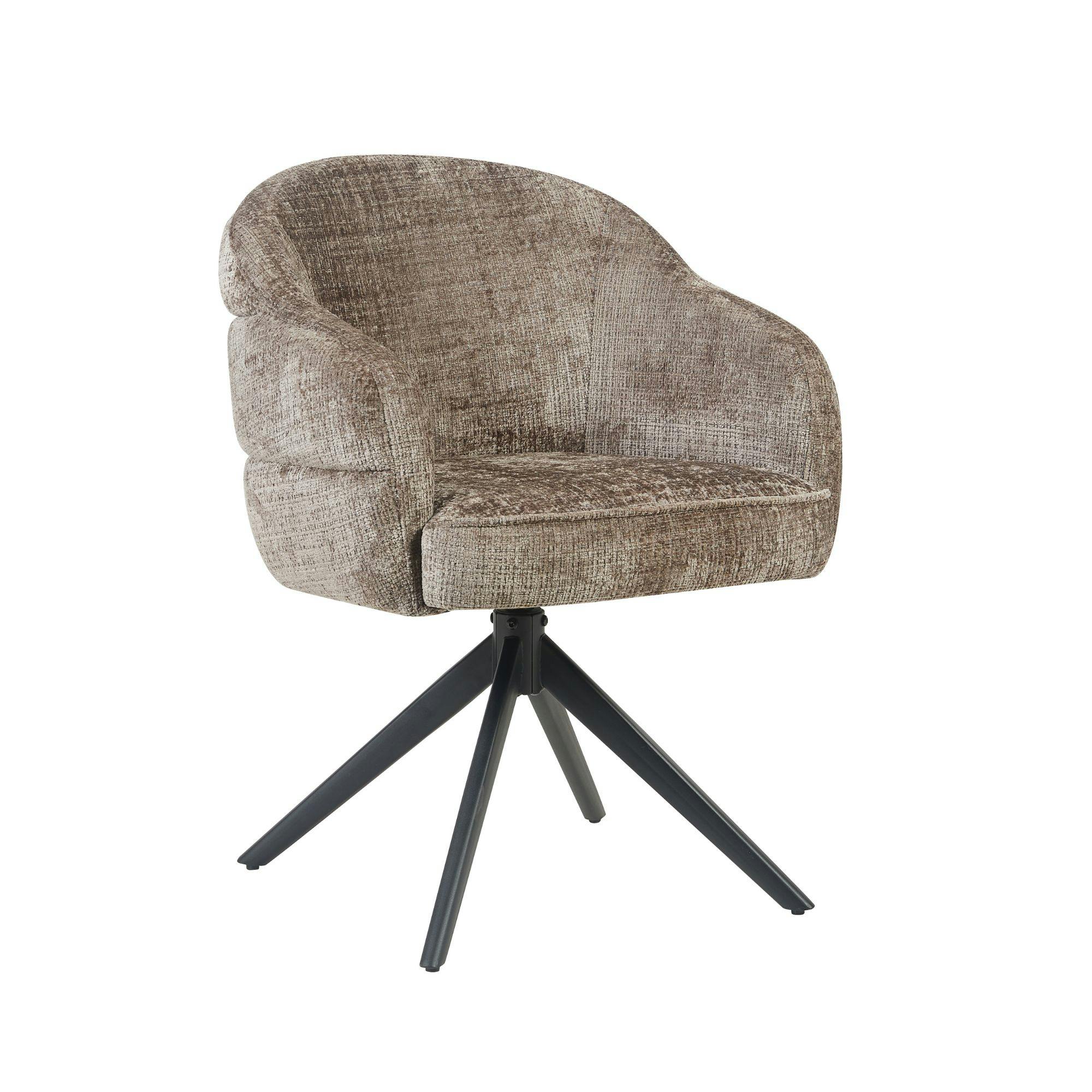 Chaise pivotante tissu marron chenille pied noir (x2) CORTINA
