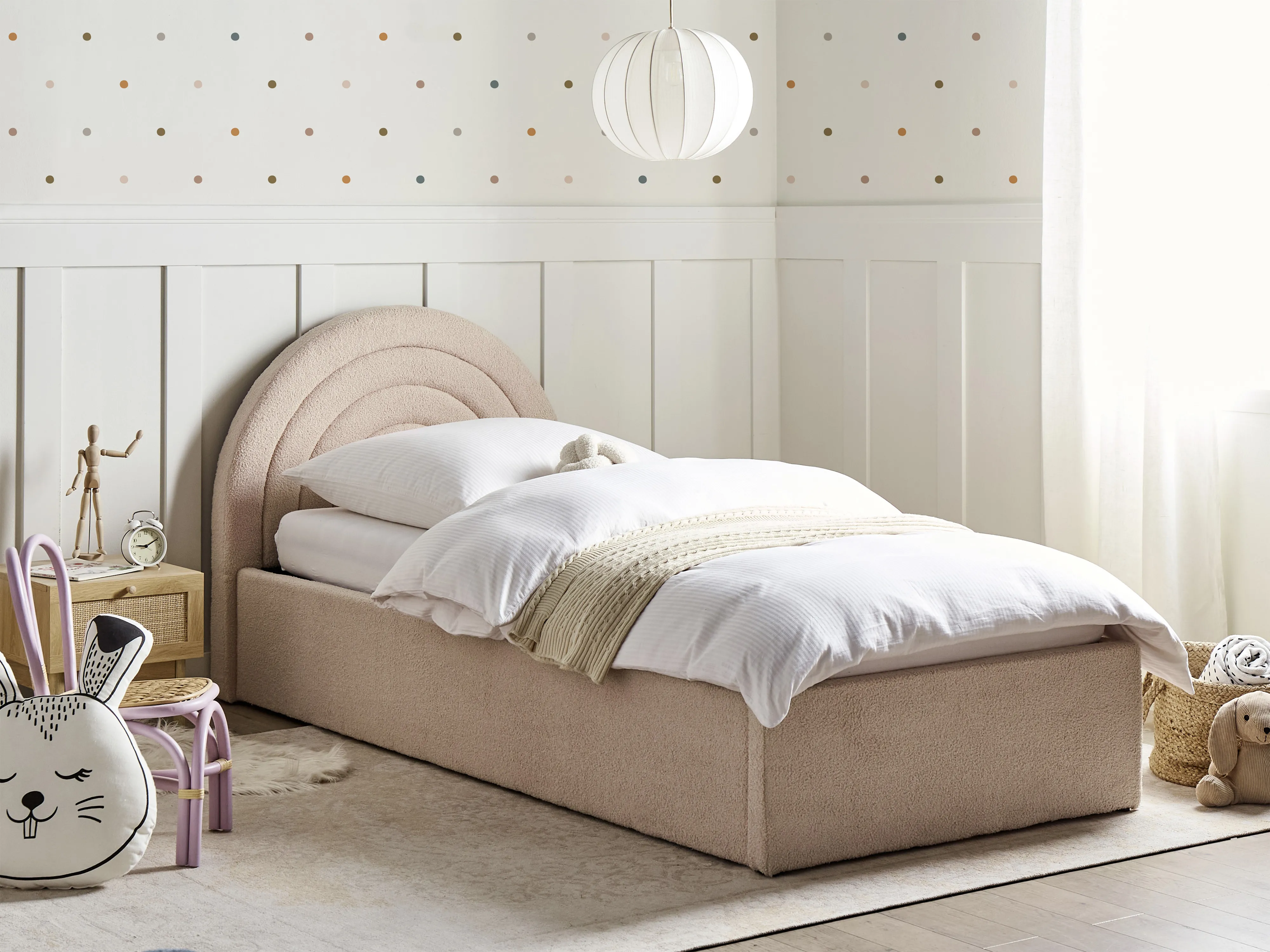 Kids Ottoman Bed Boucle ANET 90 x 200 cm (EU Single) Beige