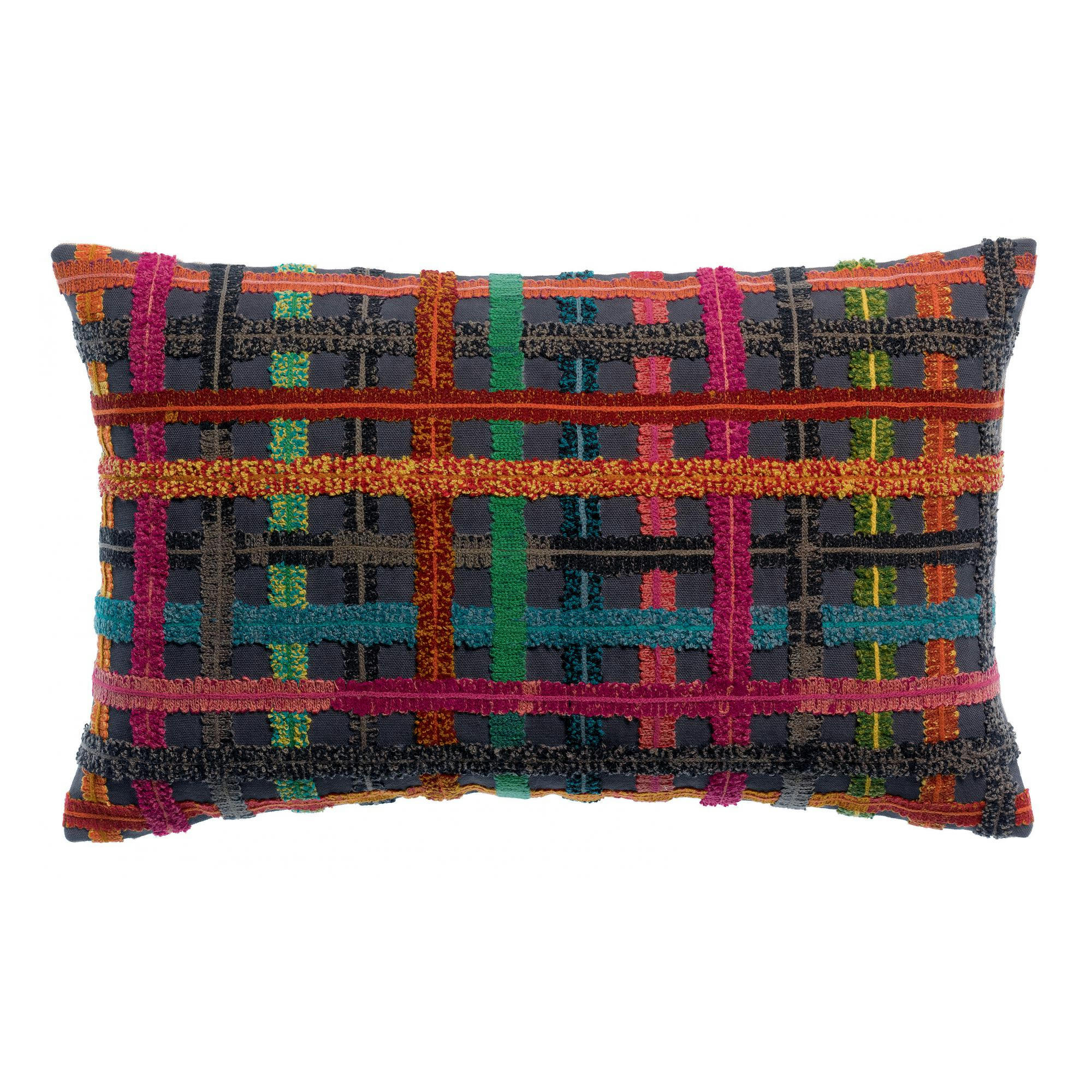 SOLINE - Coussin brodé  en coton multico 30 x 50