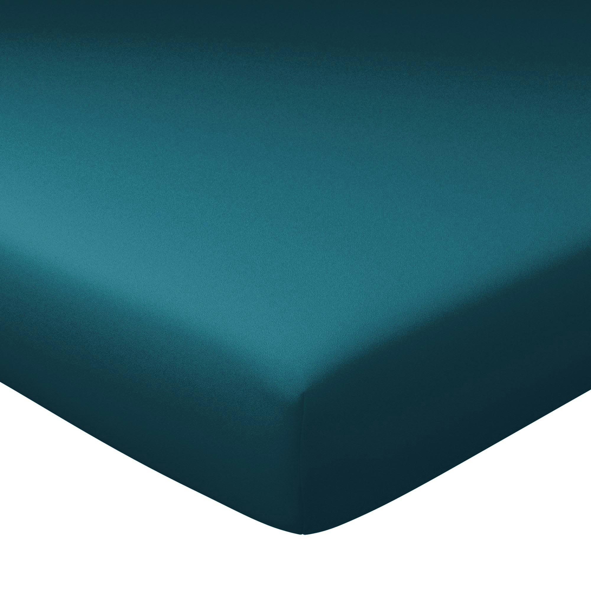 FLANELLE - Drap-housse grand bonnet 90x200x32 bleu canard en coton