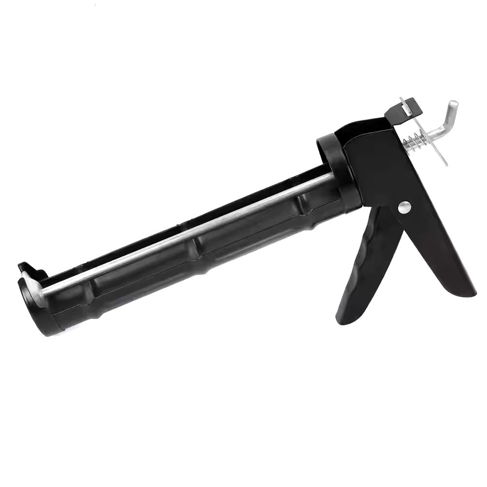 Universal Metal Caulking Gun Applicator/Dispenser with Ladder Hook & Seal Punch, Black