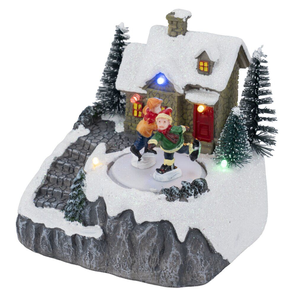 Village de No&euml;l animé LED scène patinoire 11,5x10,5xH13,5cm (3 modèles)