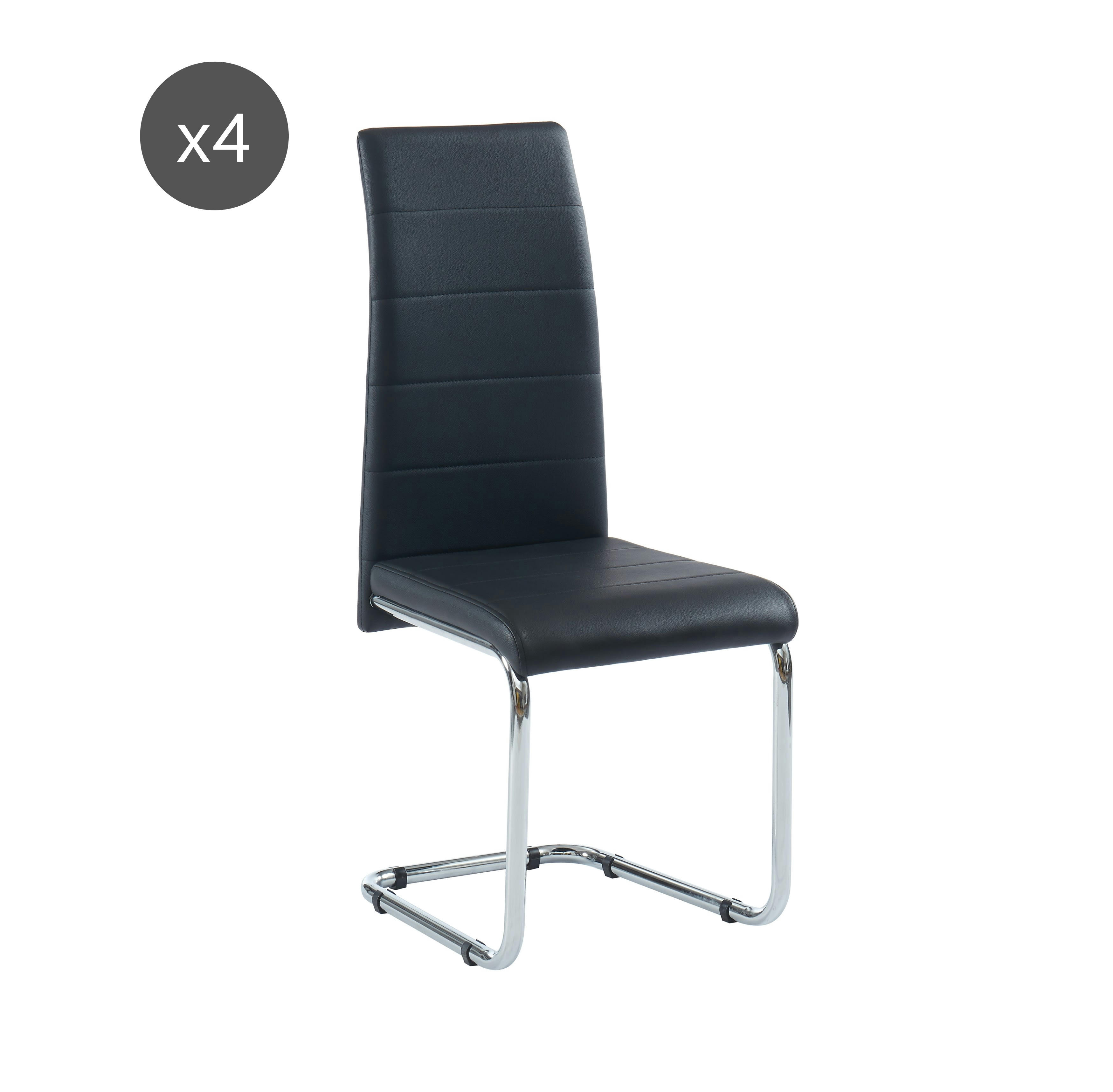 MARA - Lot de 4 chaises  simili noir pieds métal chromé