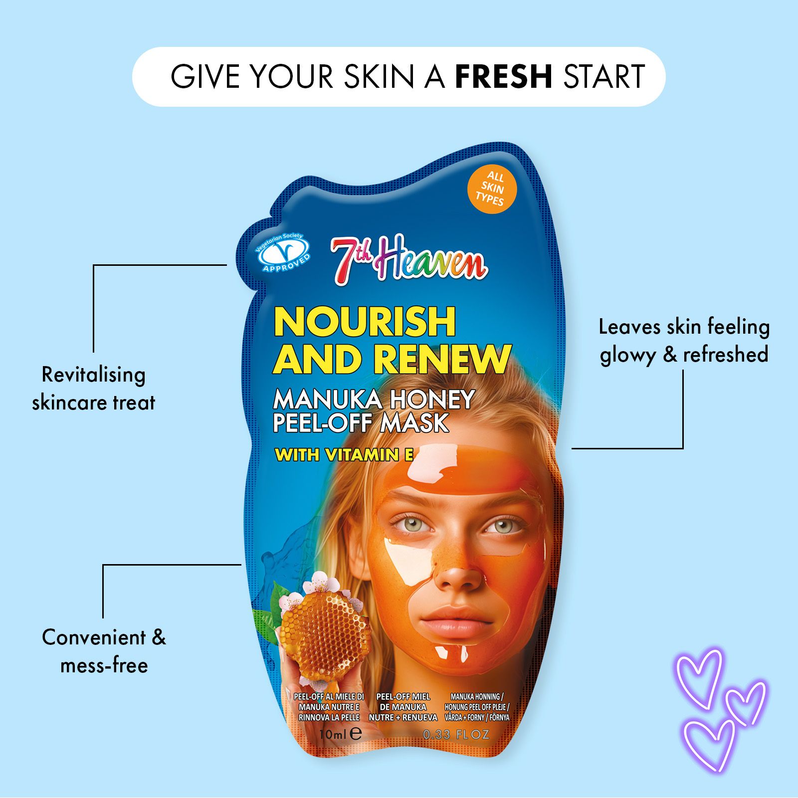 7th Heaven Manuka Honey Peel Off Face Mask with Vitamin E, Pack of 6