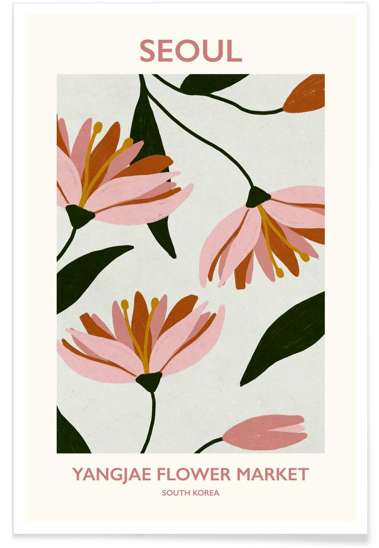 YANGJAE FLOWER MARKET - Affiche rose & vert