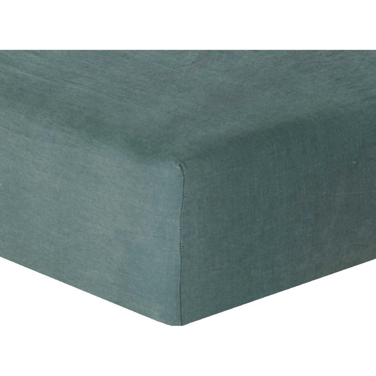 HORTENSE - Drap housse lin lavé  140x190x30 bleu de nîmes