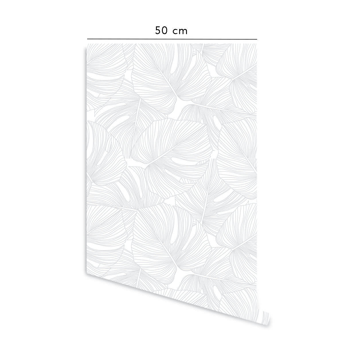 PALMS - Papier peint vinyle adhésif palmiers gris cendré 50x300 cm