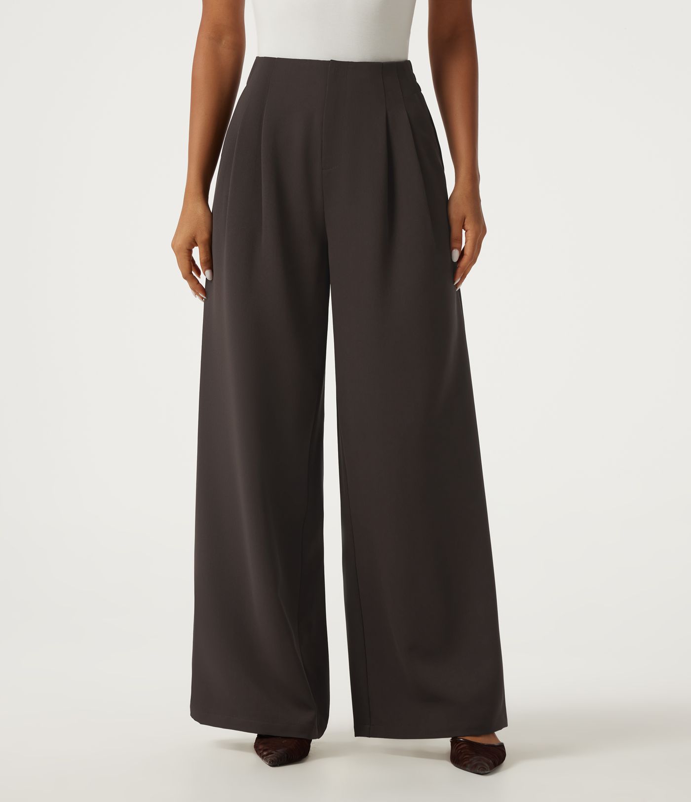 Pantalon de bureau taille haute coupe large avec poches