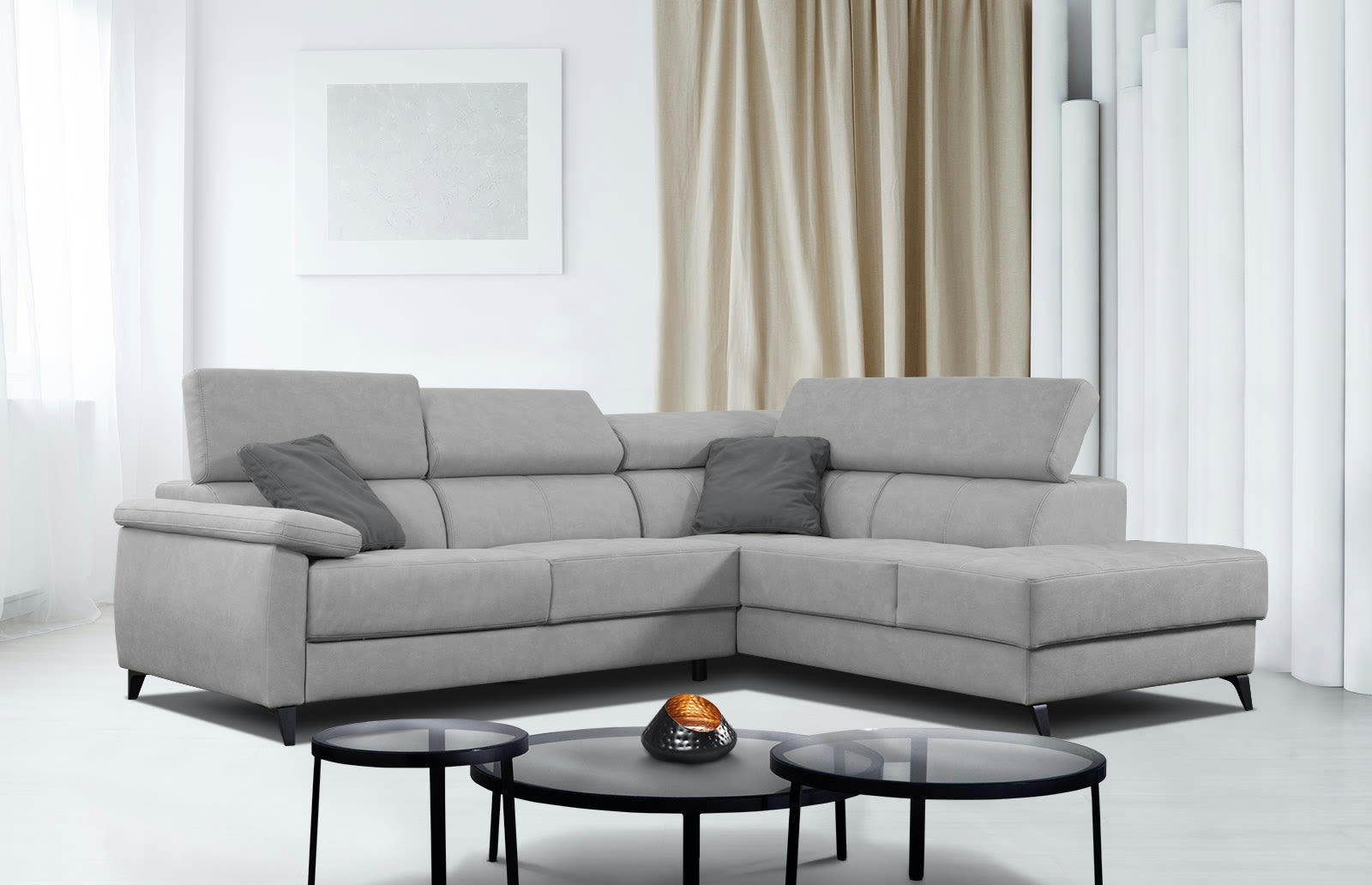 TAUNUS - Canapé d'angle droit 5 places gris clair