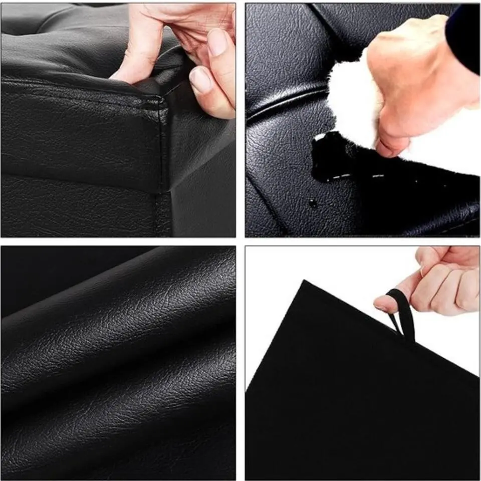 Zitpoef, zitbank met opbergruimte, opvouwbaar, zwart