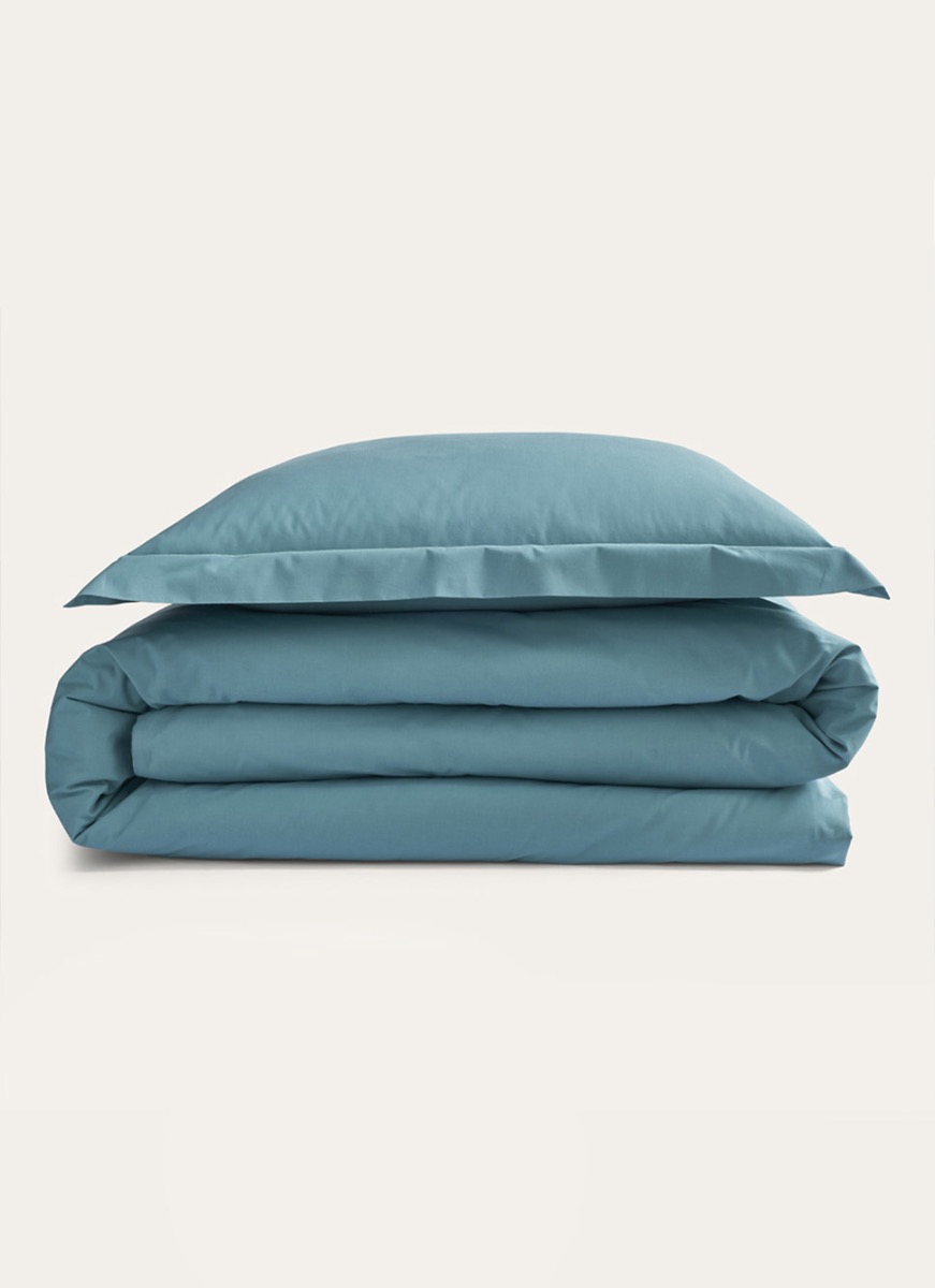 HOUSSE DE COUETTE UNIE EN PERCALE DE COTON BLEU MINÉRAL