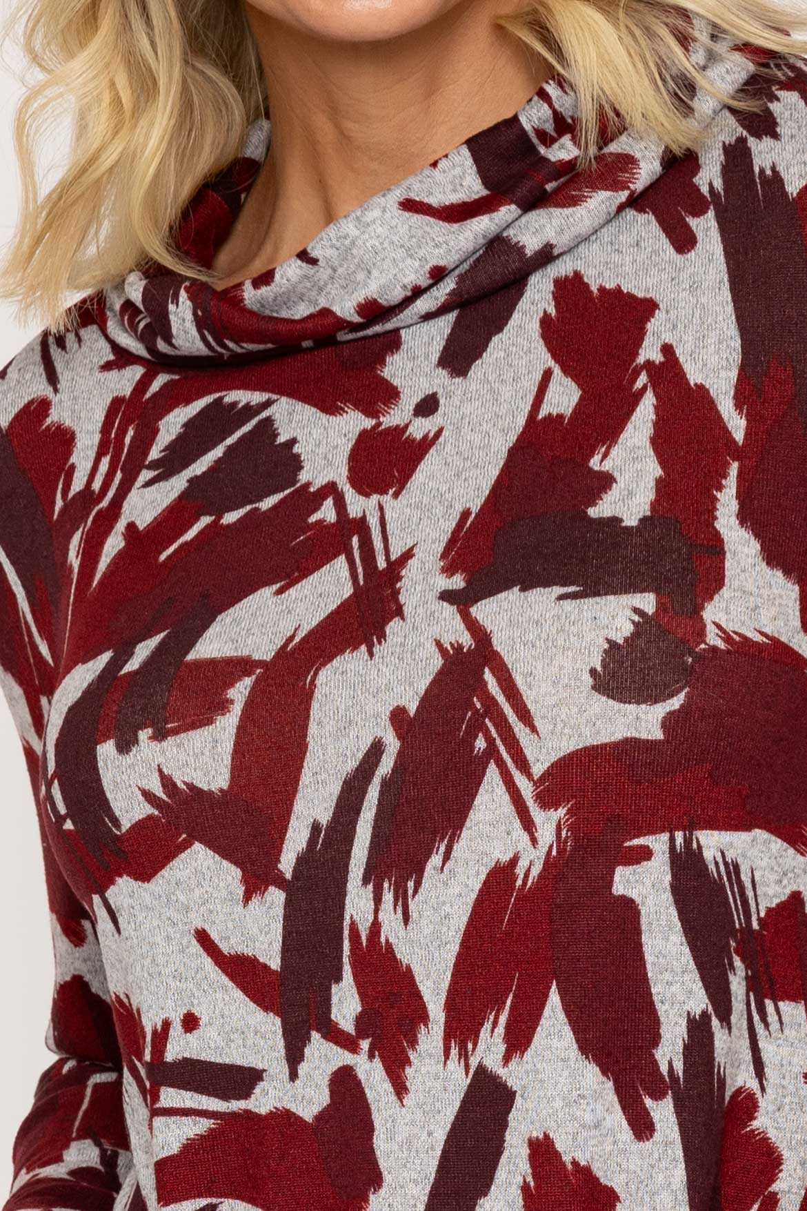 Burgundy Print Cowl Neck Top
