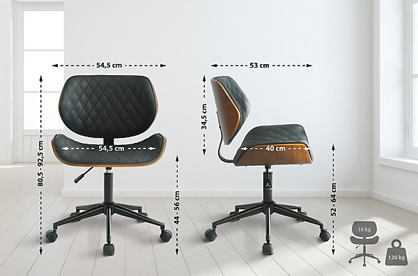 Chaise de bureau Harvest cuir synthétique, réglable en hauteur, idéale pour télétravail, chaise PC Noyer/Noir