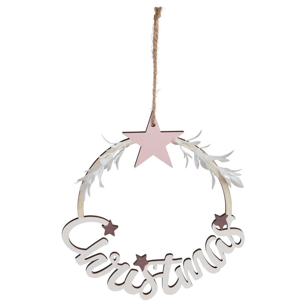 Couronne Christmas en bois blanc Ø15cm