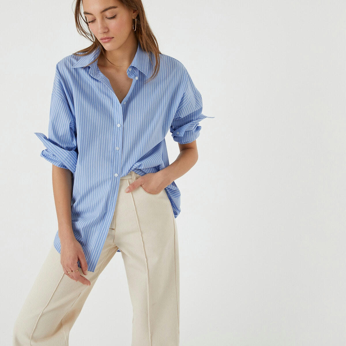 Chemise Signature, rayée ample, manches longues
