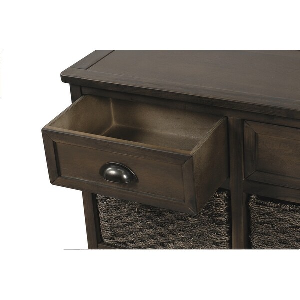 Rustic Storage Cabinet with Drawers and Rattan Basket for Dining Room