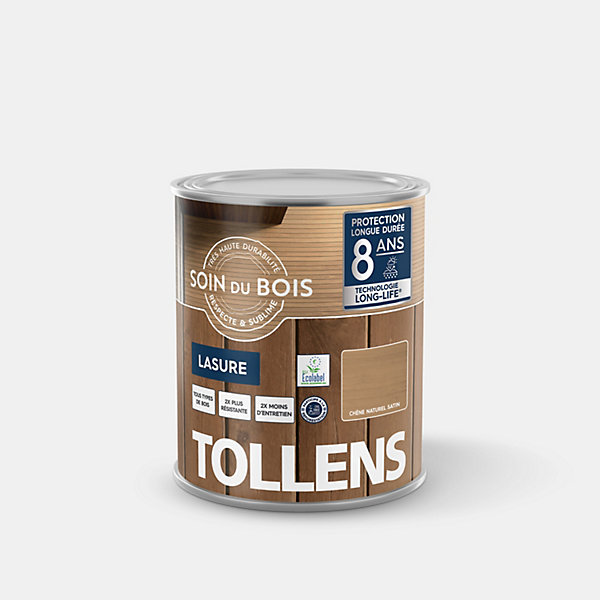 Lasure extérieure Soin du bois Tollens effet chêne naturel satin 1L