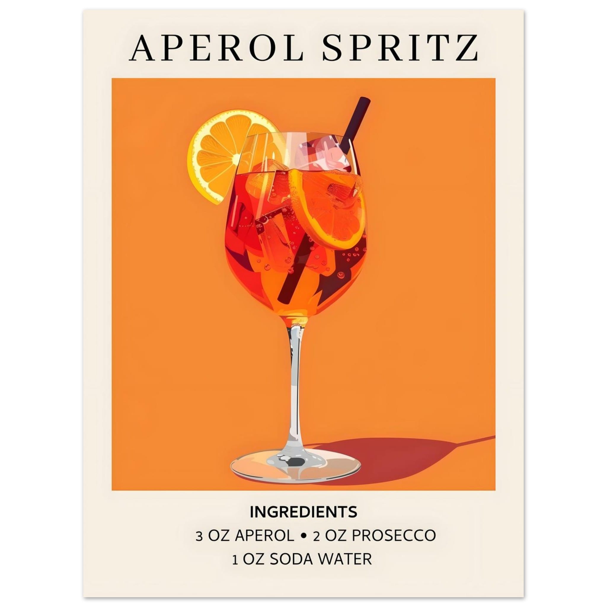 Artfulprints Poster Aperol Spritz - Ingrediënten  - 30x40 cm - Oranje