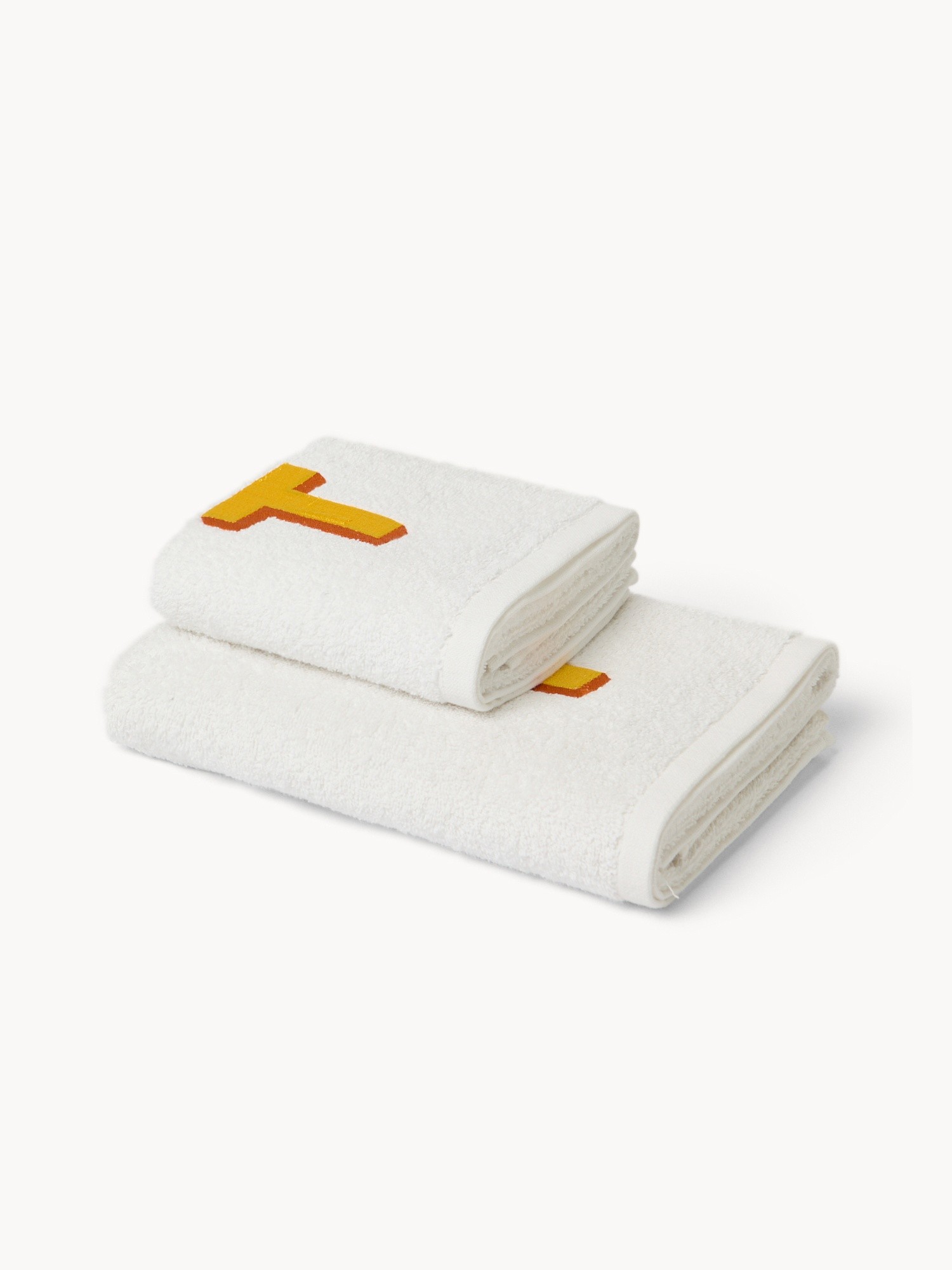 Set 2 asciugamani in spugna di cotone ricamo lettera T - Prezzo di lancio