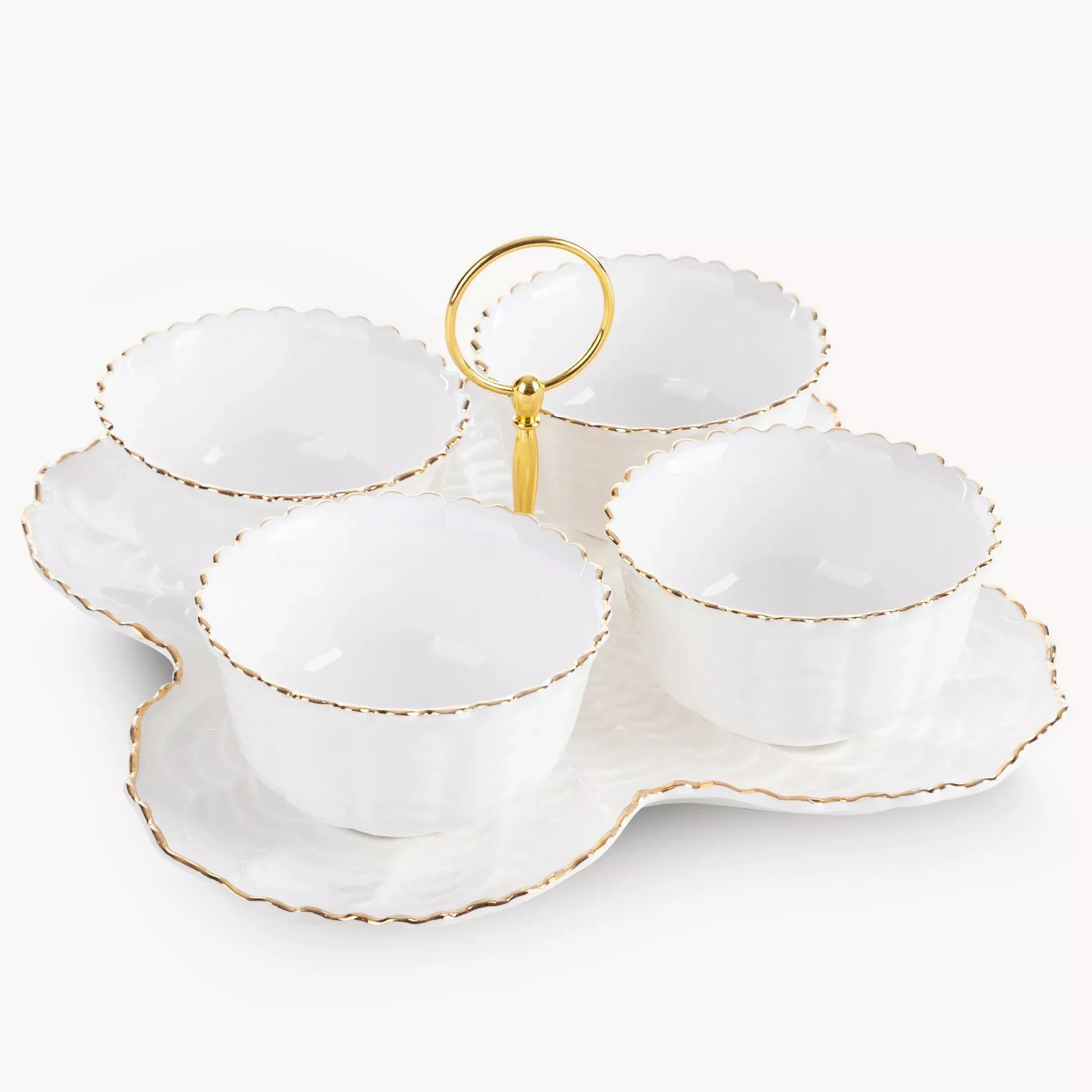 Patera ceramiczna dekoracyjna kremowo-złota 4 szt. miseczek 24x24x7 cmGAIA