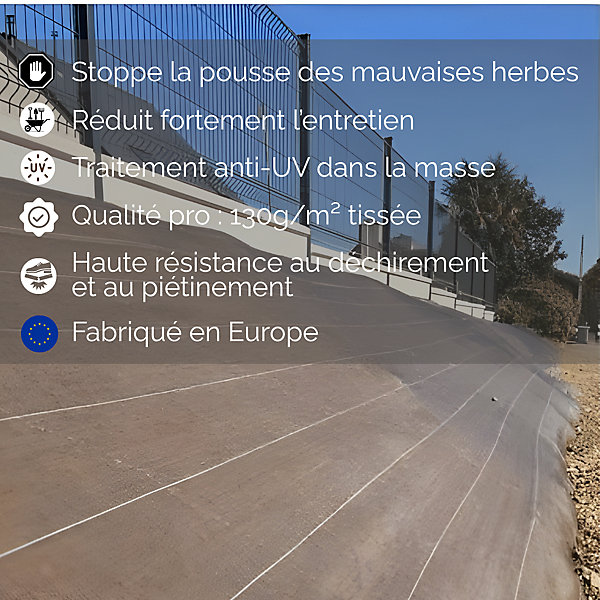 Pack Toile de paillage grande Largeur avec agrafes Largeur 5,15m Longueur 10m anti mauvaises herbes Marron 130gr m2 ZENLYS