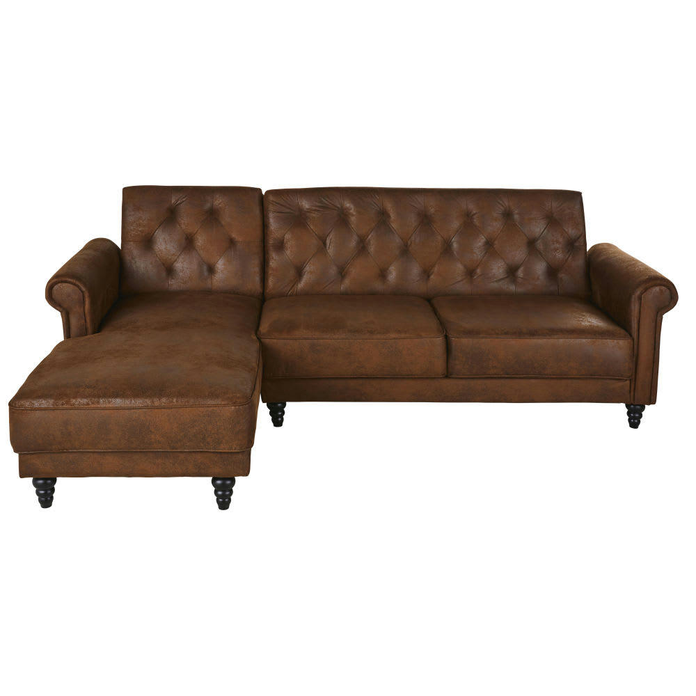 Lise - Canapé clic-clac d'angle gauche 3/4 places en suédine marron