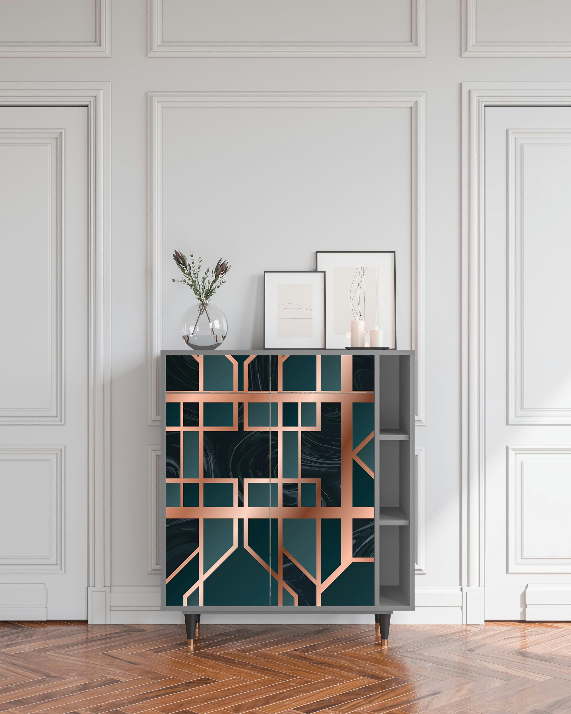 EMERALD METRO - Buffet  bleu-vert 2 tiroirs et 2 portes L 94 cm