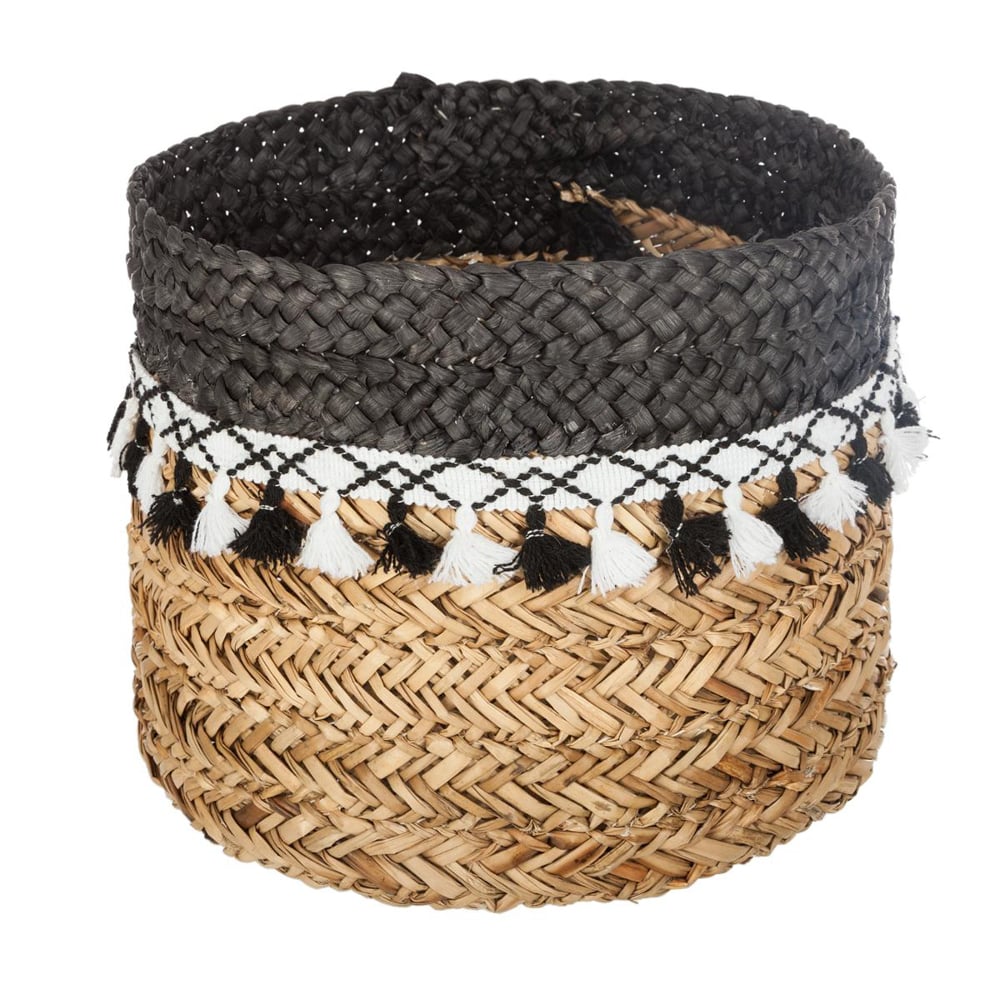 Cesto decorativo seagrass com pompons 32cm