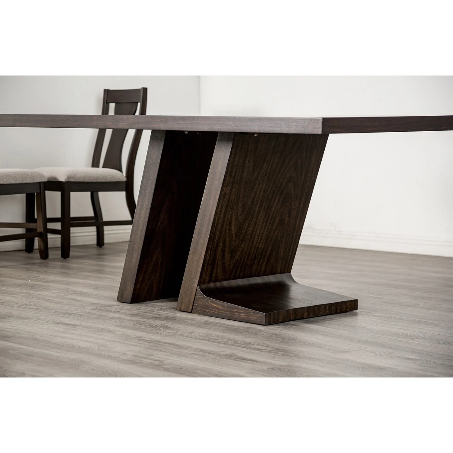 Rectangular Wooden Dining Table with Angled Pedestal Legs in Espresso