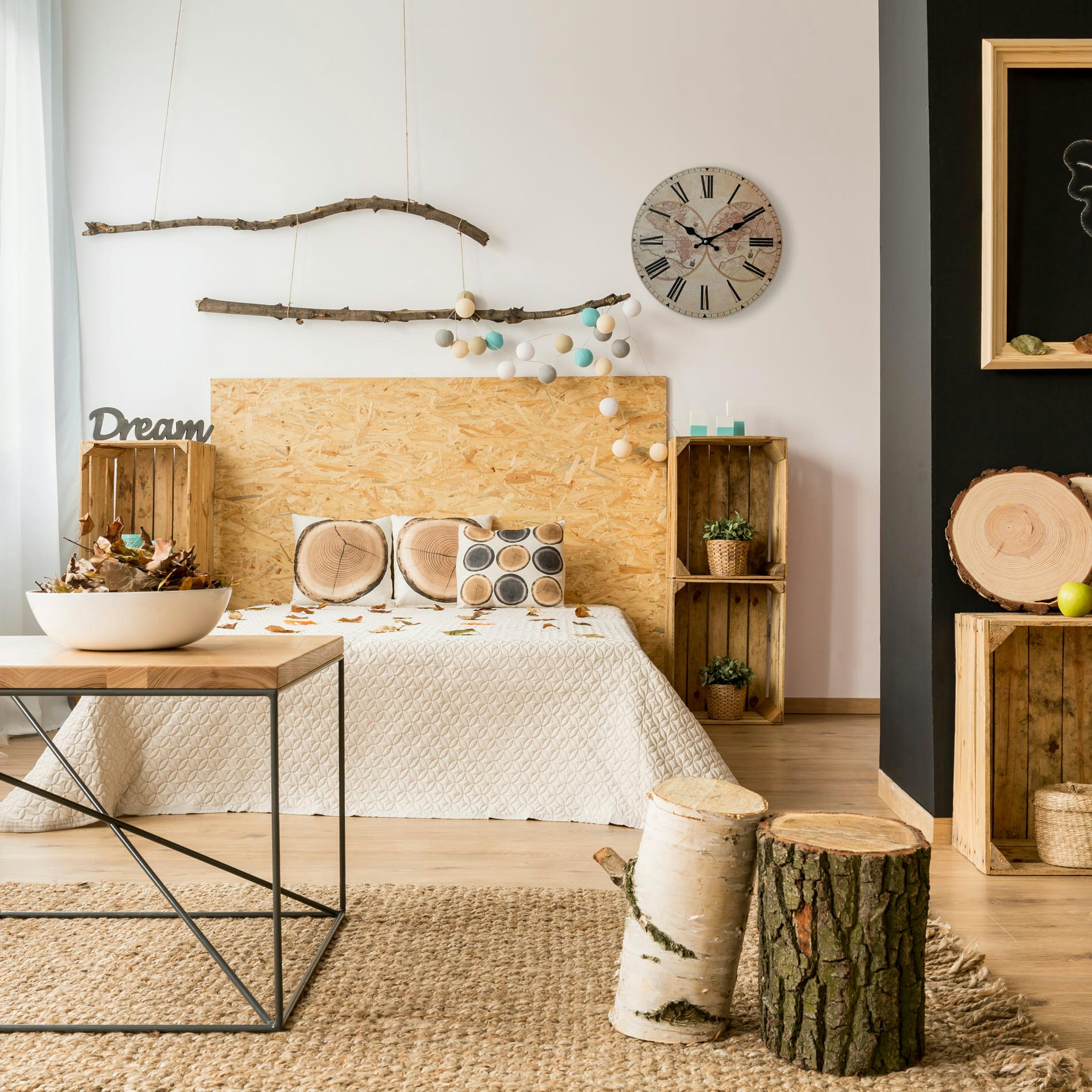 - Horloge murale globe effet bois brune Ø 33,8 cm