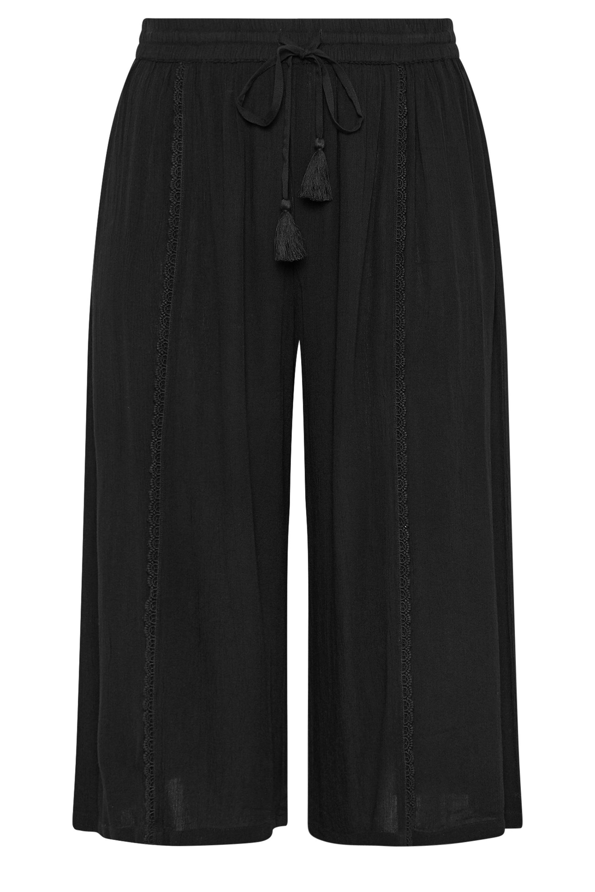 Yours Scallop Trim Crinkle Cropped Trousers
