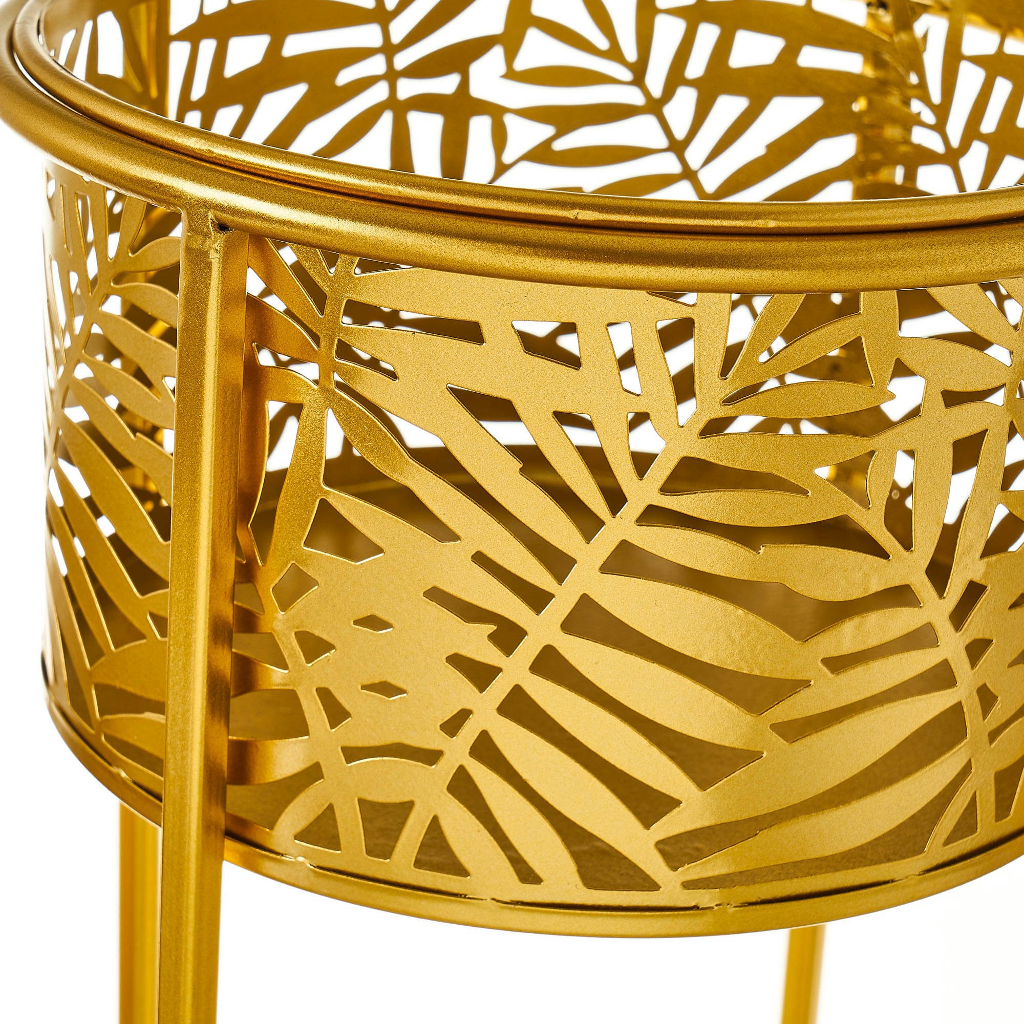 - Set de 2 supports pots plante en métal doré - 21.5x21.5x40.5cm