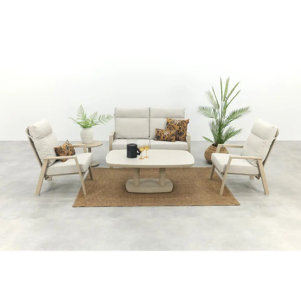 VDG Lagos/Welton verstelbare 4-zits stoel-bank aluminium loungeset - Latte