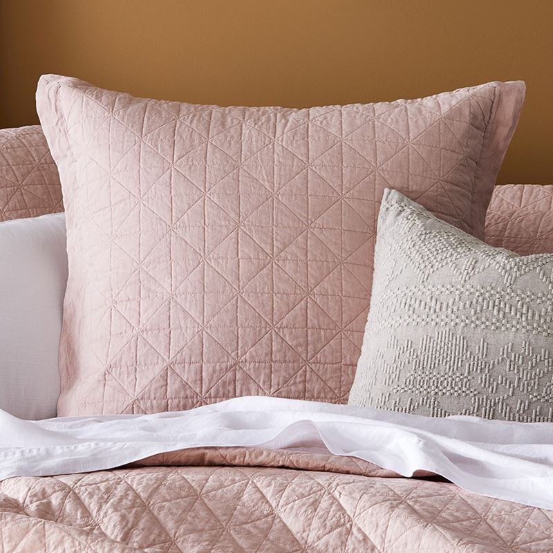 Vintage Washed Linen Nude Pink Quilted Coverlet Separates