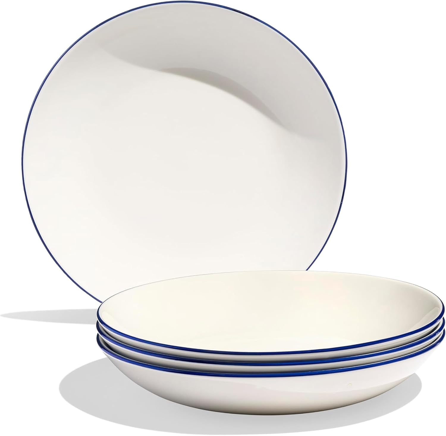 Made In Cookware | Set of 4 | Entrée Bowls | White With Navy Rim | Porcelain | Crafted in England
