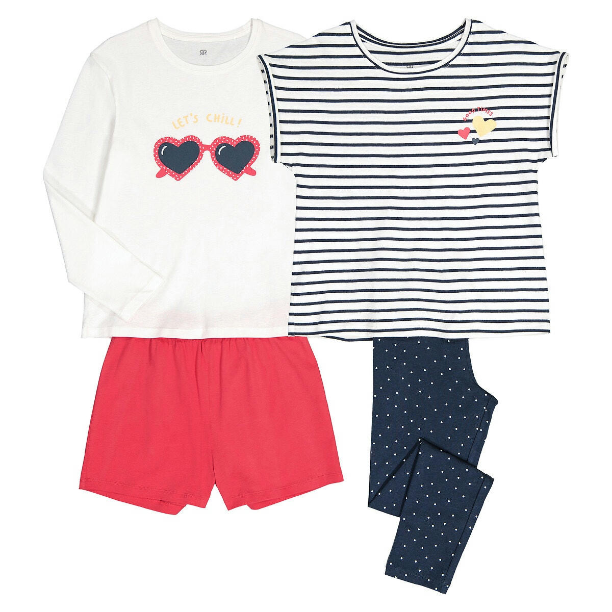 Lot de 2 pyjama + pyjashort en coton imprimés