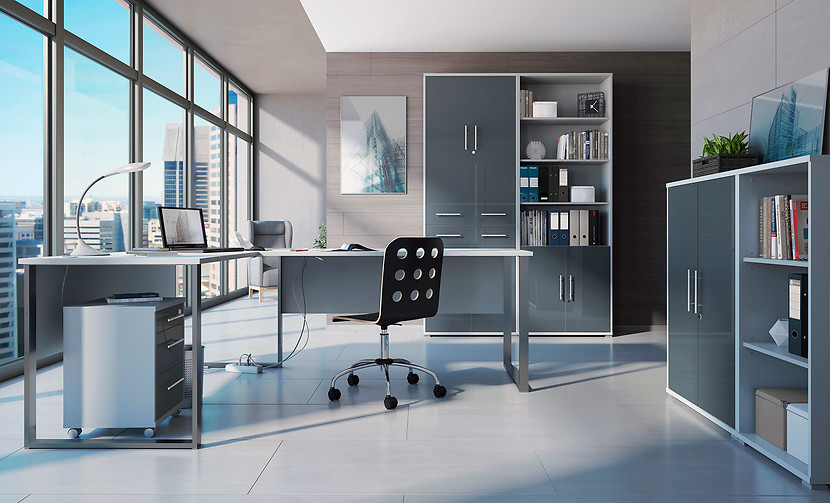Biurko narożne Office Lux 223x170 cm jasnoszare