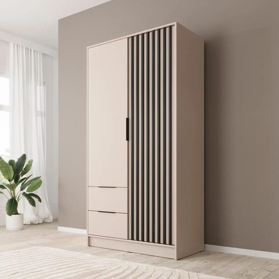 Meubella - Kledingkast Nairobi - Beige - Zwart - 105 cm