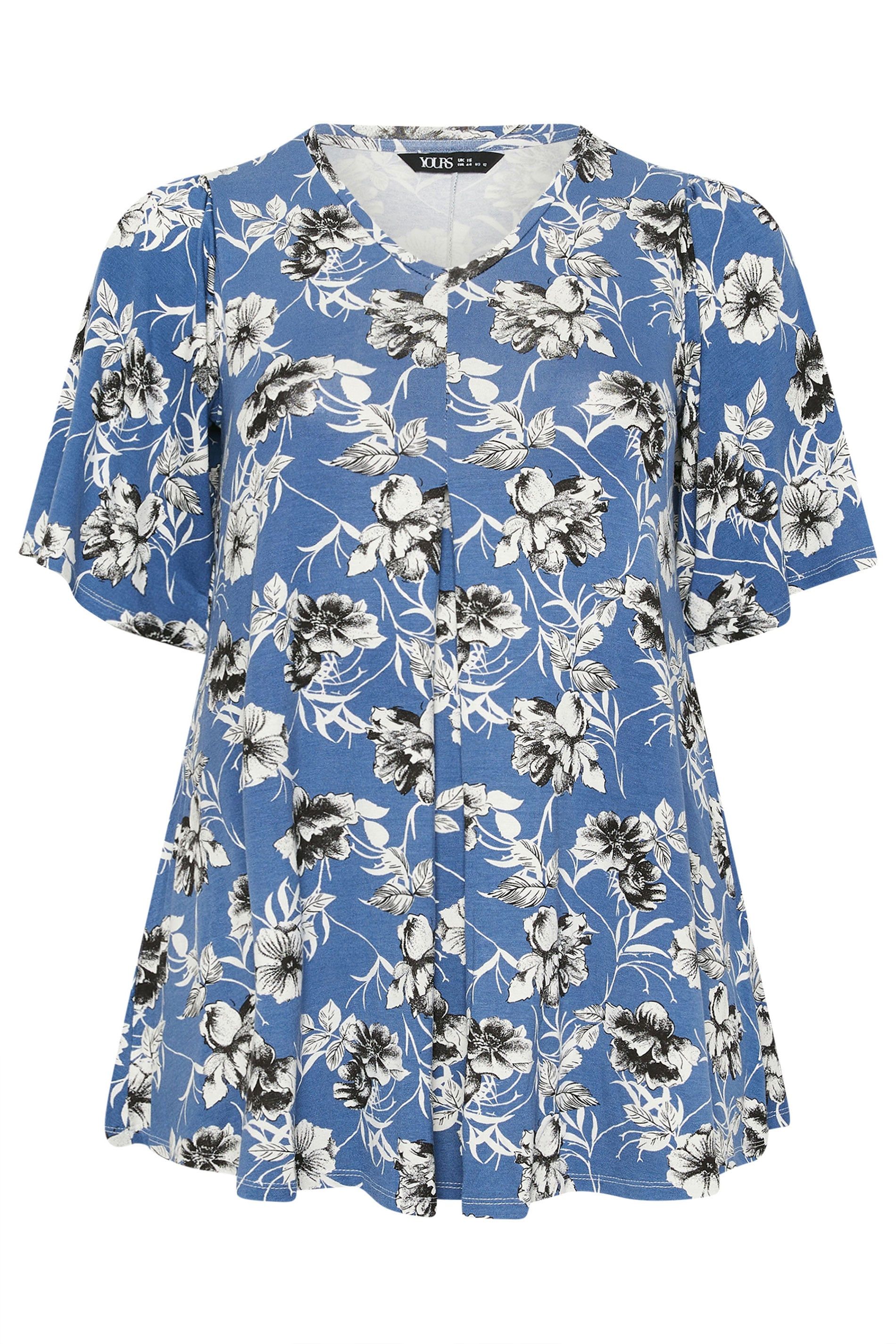 Yours Floral Pleat Front Short Sleeve Top