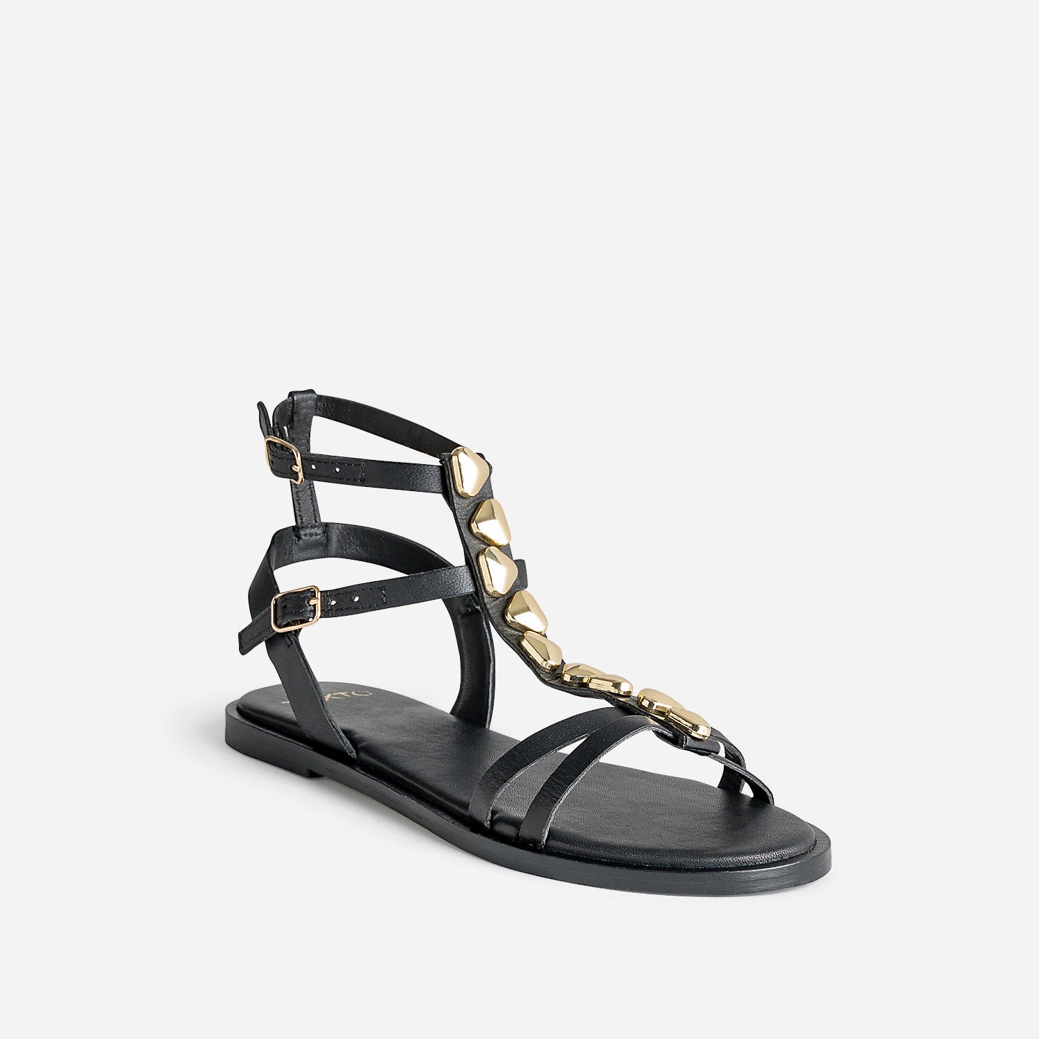 Sandale TEXTO noire cuir bride-bijou